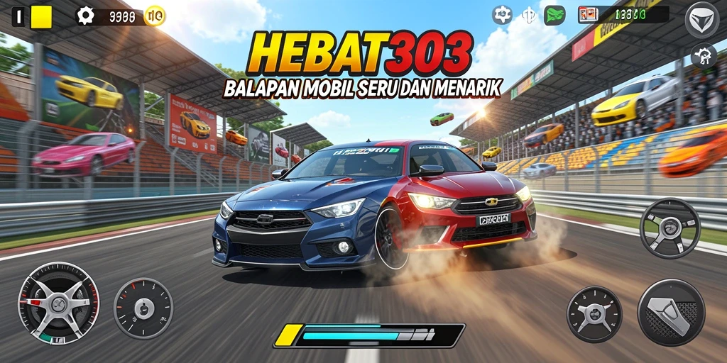 Tangkapan layar gameplay HEBAT303 menampilkan aksi balapan yang mendebarkan.