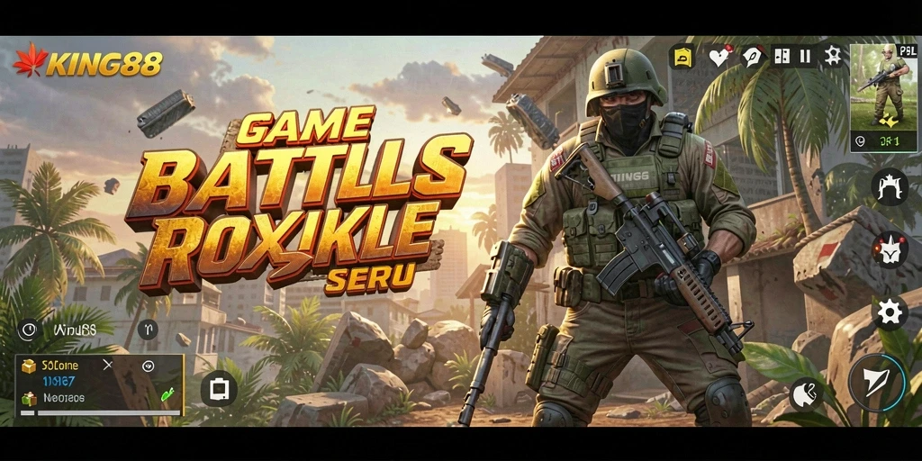 Tampilan aksi mendebarkan dalam KING88 saat bertempur di arena Battle Royale.