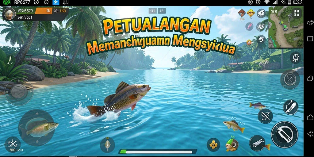 Screenshot gameplay RP6677 dengan aksi memancing yang menarik.
