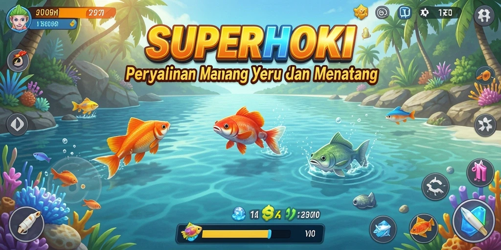 Gameplay SUPERHOKI dengan aksi memancing yang seru dan menantang