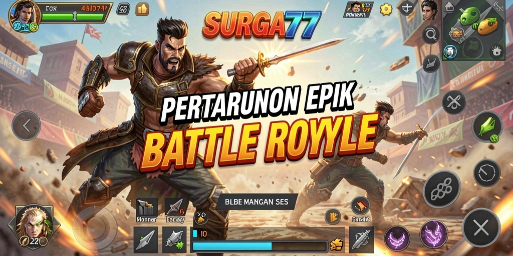 Gameplay epik SURGA77 dalam pertempuran Battle Royale.