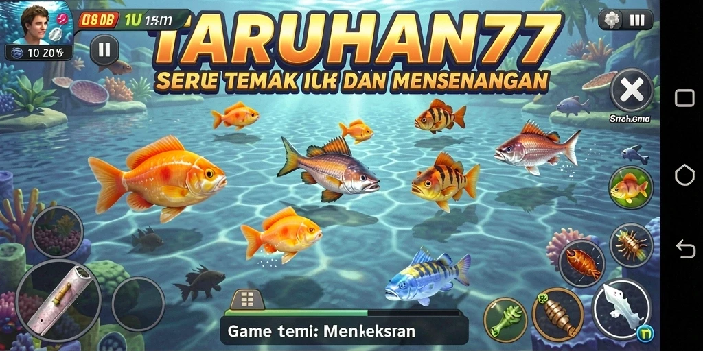 Tampak gameplay seru TARUHAN77 dengan banyak ikan yang berenang.